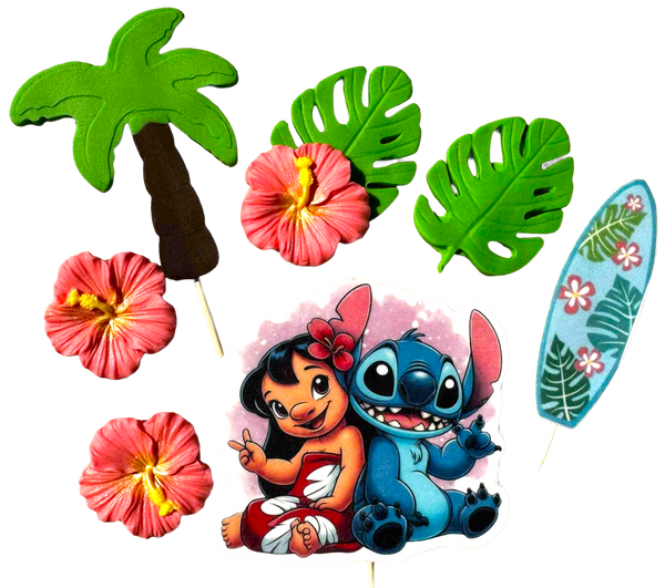 Set 7 decoratiuni comestibile, Lilo si Stitch Decoratiuni din Pasta de Zahar Nati Shop