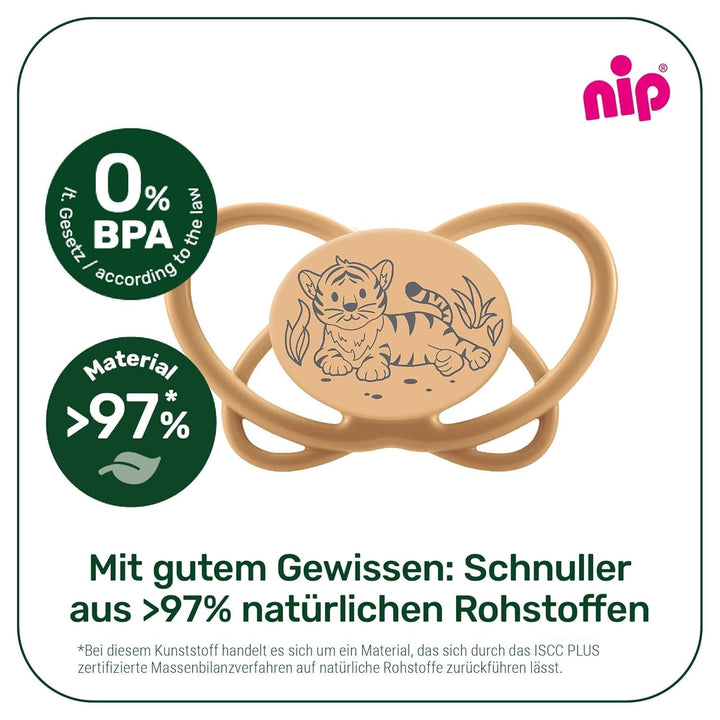 nip - Butterfly | 0-6 luni | Pachet de 2 | Suzetă pentru bebeluși, prietenoasă cu alăptarea și cu dinții, inclusiv cutie pentru suzetă. Suzetă sustenabilă cu tetină din silicon moale, aparat de pârțit/Mick Brother