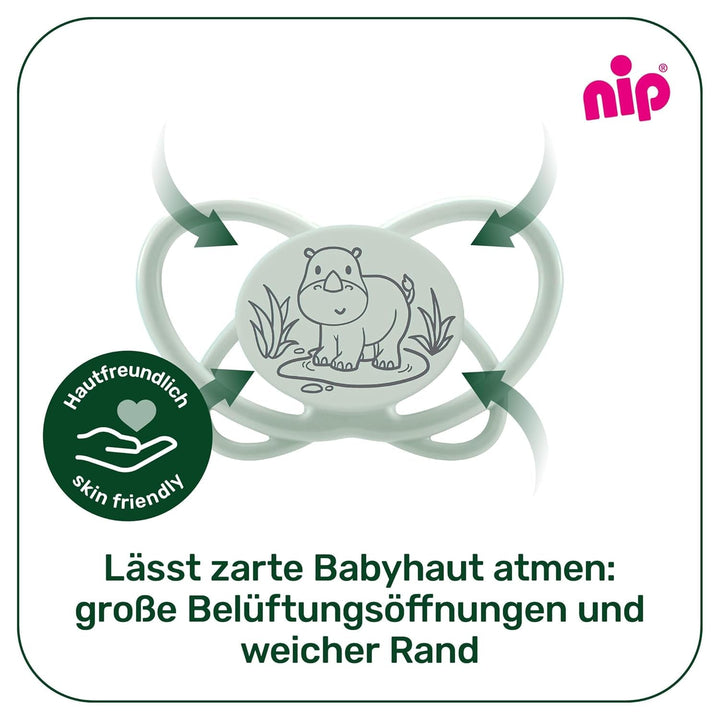 nip - Butterfly | 0-6 luni | Pachet de 2 | Suzetă pentru bebeluși, prietenoasă cu alăptarea și cu dinții, inclusiv cutie pentru suzetă. Suzetă sustenabilă cu tetină din silicon moale, aparat de pârțit/Mick Brother