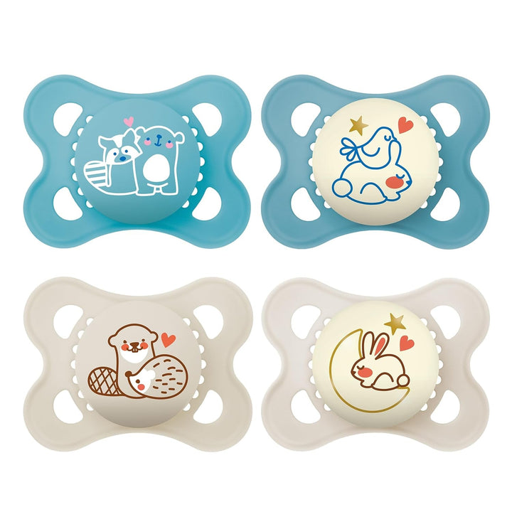 Suzetă MAM Original Night | 0-6 luni | Suzete care strălucesc în întuneric pentru nou-născuți | Acceptare 94% | Potrivite pentru alăptare | Suzete recomandate de moașe | Silicon SkinSoft | Lalea/Stea | Pachet de 2