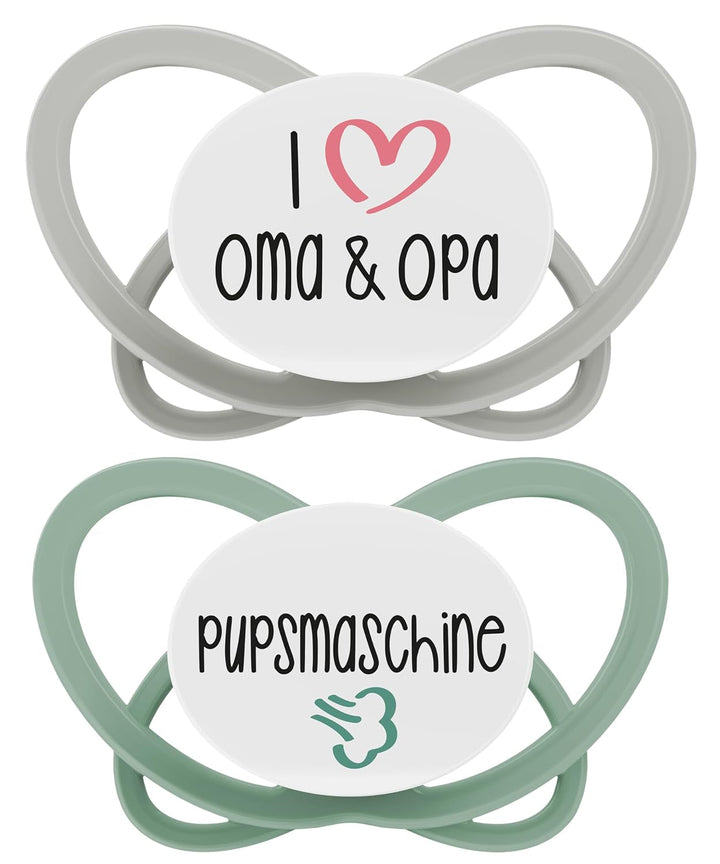 nip - Butterfly | 0-6 luni | Pachet de 2 | Suzetă pentru bebeluși, prietenoasă cu alăptarea și cu dinții, inclusiv cutie pentru suzetă. Suzetă sustenabilă cu tetină din silicon moale, aparat de pârțit/Mick Brother