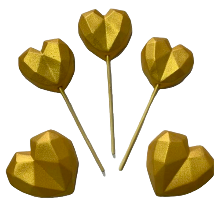 Set 6 decoratiuni comestibile din pasta de zahar, Inimi aurii Decoratiuni din Pasta de Zahar Nati Shop