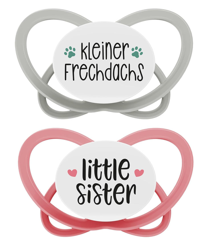 nip - Butterfly | 0-6 luni | Pachet de 2 | Suzetă pentru bebeluși, prietenoasă cu alăptarea și cu dinții, inclusiv cutie pentru suzetă. Suzetă sustenabilă cu tetină din silicon moale, aparat de pârțit/Mick Brother