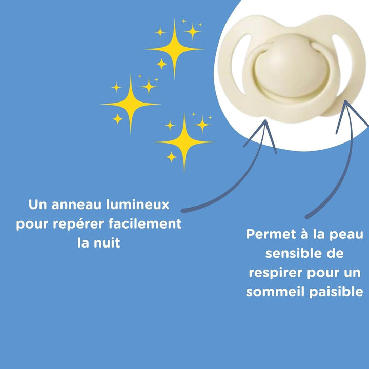 Nuby – Set de 5 tetine și suzete ortodontice din silicon moale | 3 modele pentru zi și noapte | 2 modele care strălucesc în întuneric | Fără BPA | Formă asemănătoare sânilor | Pentru 18-36 de luni