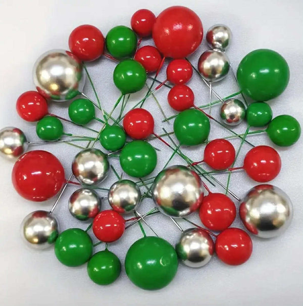 Set 10 sfere necomestibile, rosu, verde si argintiu