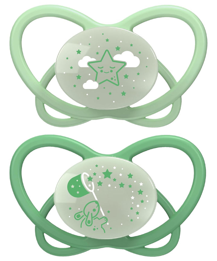 nip - Butterfly | 0-6 luni | Pachet de 2 | Suzetă pentru bebeluși, prietenoasă cu alăptarea și cu dinții, inclusiv cutie pentru suzetă. Suzetă sustenabilă cu tetină din silicon moale, aparat de pârțit/Mick Brother