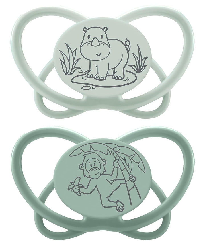 nip - Butterfly | 0-6 luni | Pachet de 2 | Suzetă pentru bebeluși, prietenoasă cu alăptarea și cu dinții, inclusiv cutie pentru suzetă. Suzetă sustenabilă cu tetină din silicon moale, aparat de pârțit/Mick Brother