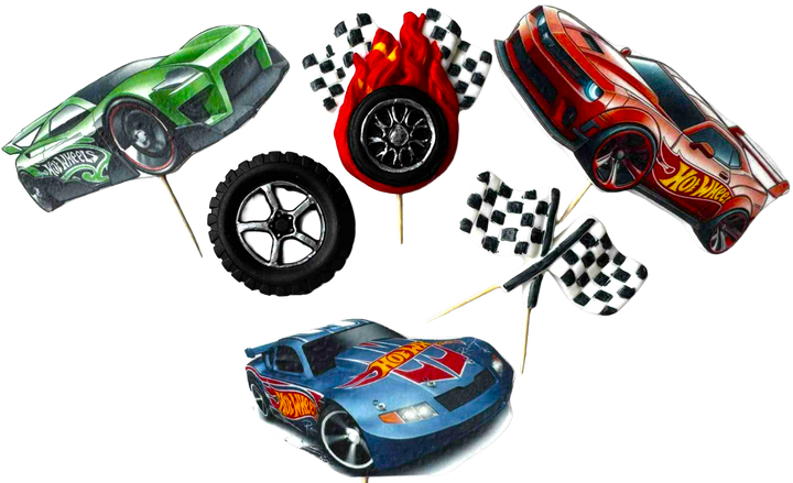 Set 6 decoratiuni comestibile, Hot Wheels Decoratiuni din Pasta de Zahar Nati Shop