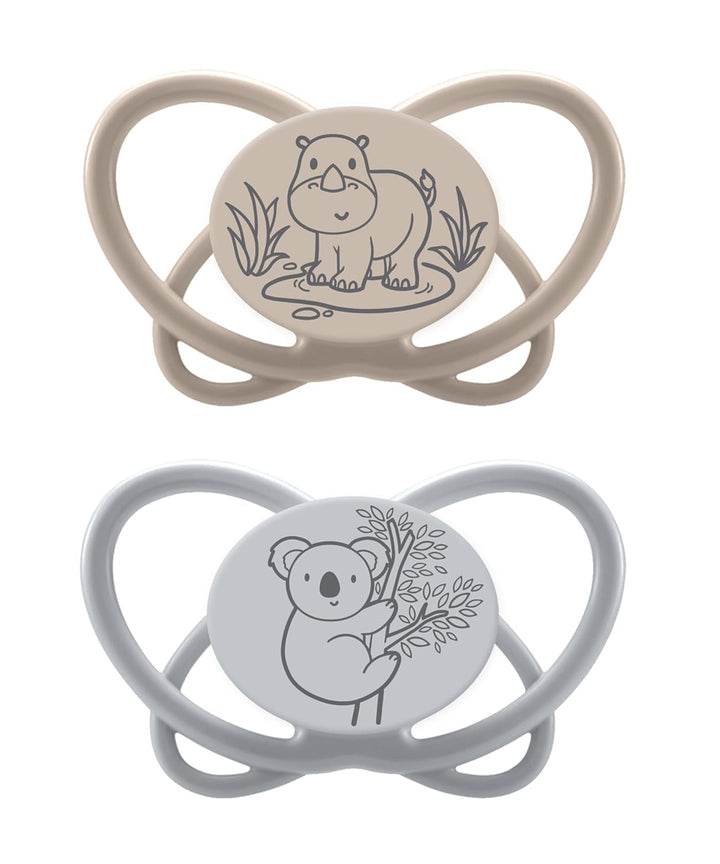 nip - Butterfly | 0-6 luni | Pachet de 2 | Suzetă pentru bebeluși, prietenoasă cu alăptarea și cu dinții, inclusiv cutie pentru suzetă. Suzetă sustenabilă cu tetină din silicon moale, aparat de pârțit/Mick Brother