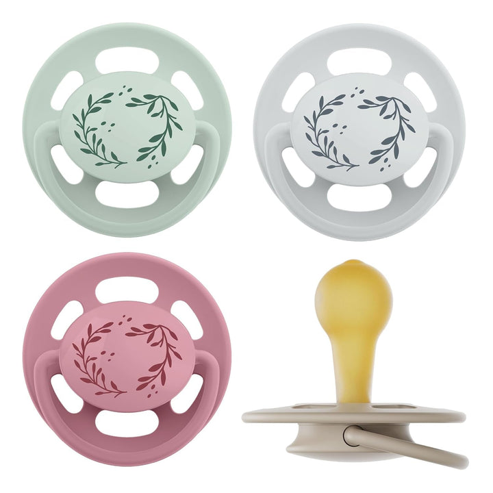 nip - Verde Cireș | 0-6 luni | Pachet de 4 | Suzetă pentru bebeluși, potrivită pentru alăptare și pentru dinți. Suzetă sustenabilă, fabricată din materii prime naturale, verde deschis/maro