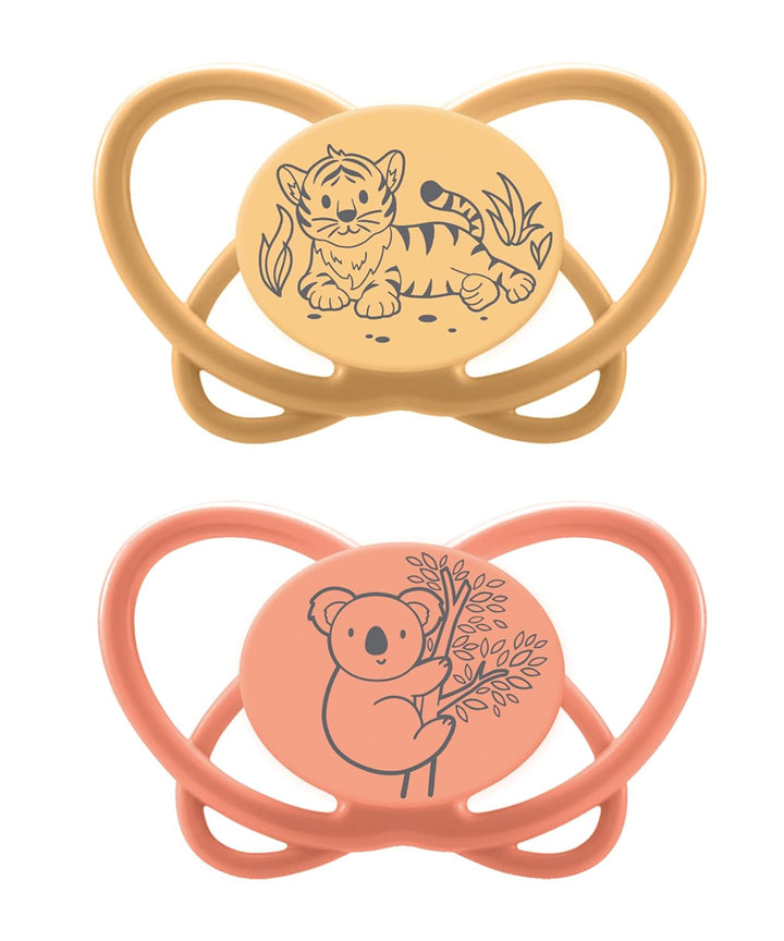 nip - Butterfly | 0-6 luni | Pachet de 2 | Suzetă pentru bebeluși, prietenoasă cu alăptarea și cu dinții, inclusiv cutie pentru suzetă. Suzetă sustenabilă cu tetină din silicon moale, aparat de pârțit/Mick Brother