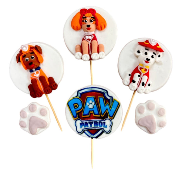 Decoratiuni pasta de zahar, Patrula catelusilor, prevazute cu bete de sustinere