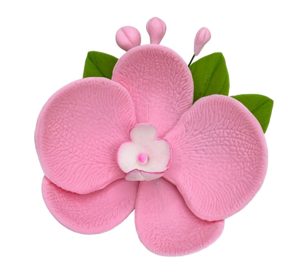 Decoratiuni pasta de zahar, Orhidee,Roz,frunze verzi,marime mare