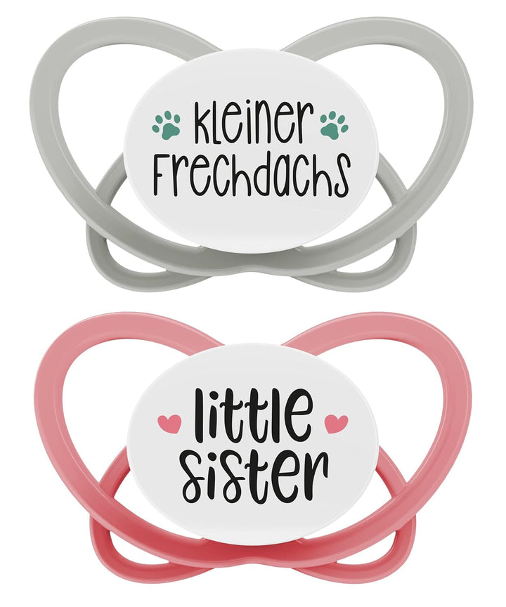 nip - Butterfly | 0-6 luni | Pachet de 2 | Suzetă pentru bebeluși, prietenoasă cu alăptarea și cu dinții, inclusiv cutie pentru suzetă. Suzetă sustenabilă cu tetină din silicon moale, aparat de pârțit/Mick Brother