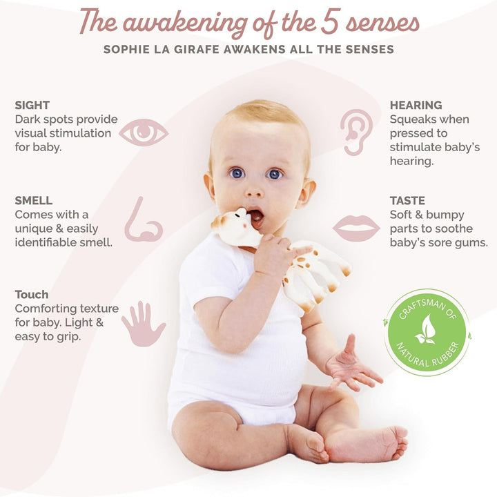 Girafa Sophie – Cutie cadou pentru bebeluși + Inel de dentiție – 100% cauciuc natural – Set de activități pentru copii – Jucărie pentru învățare timpurie