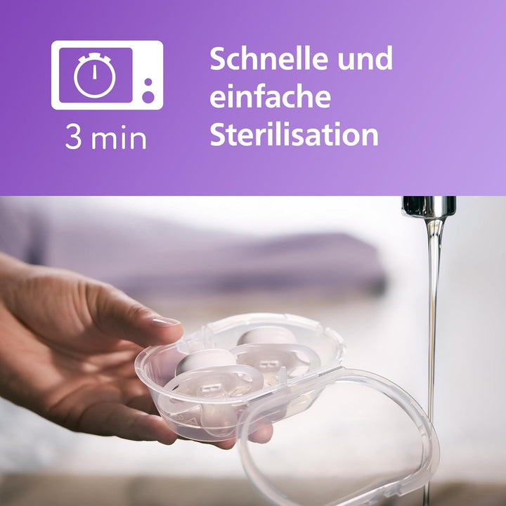 Suzetă de noapte Philips AVENT Ultra Start, suzetă ortodontică pentru nou-născuți, strălucește în întuneric, fără BPA, cu recipient de sterilizare, pachet dublu, Lună, Stea, SCF075/07