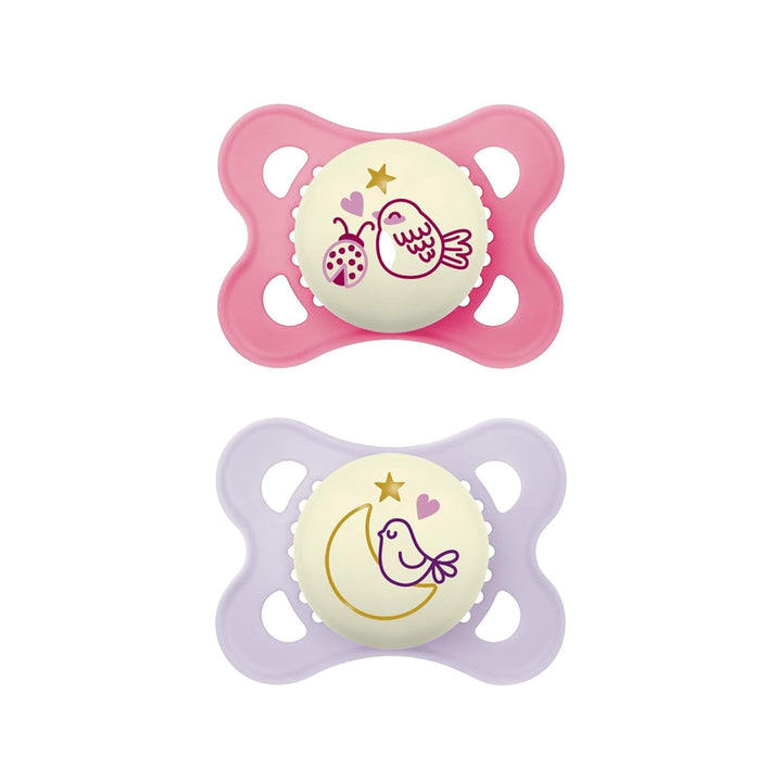 Suzetă MAM Original Night | 0-6 luni | Suzete care strălucesc în întuneric pentru nou-născuți | Acceptare 94% | Potrivite pentru alăptare | Suzete recomandate de moașe | Silicon SkinSoft | Lalea/Stea | Pachet de 2