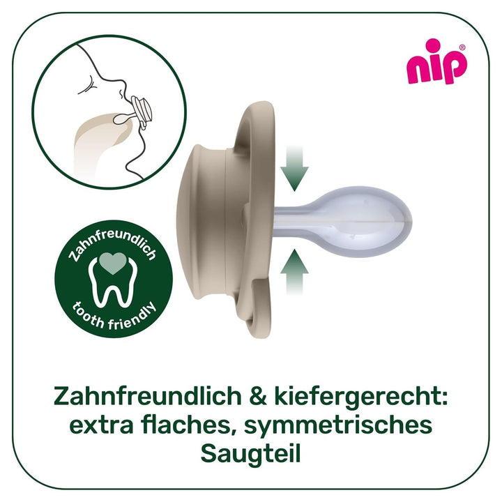 nip - Butterfly | 0-6 luni | Pachet de 2 | Suzetă pentru bebeluși, prietenoasă cu alăptarea și cu dinții, inclusiv cutie pentru suzetă. Suzetă sustenabilă cu tetină din silicon moale, aparat de pârțit/Mick Brother