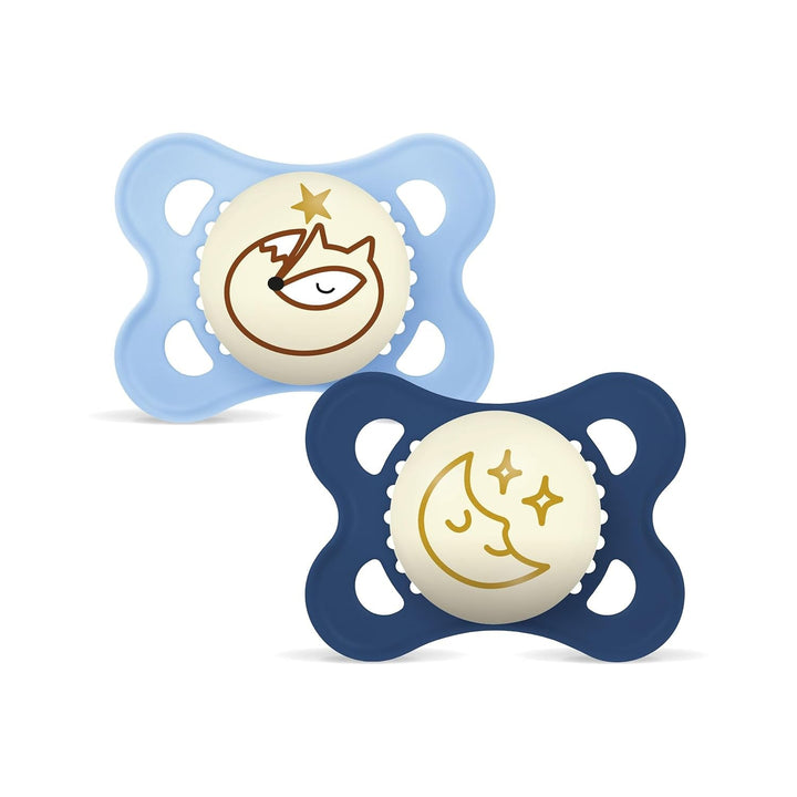 Suzetă MAM Original Night | 0-6 luni | Suzete care strălucesc în întuneric pentru nou-născuți | Acceptare 94% | Potrivite pentru alăptare | Suzete recomandate de moașe | Silicon SkinSoft | Lalea/Stea | Pachet de 2
