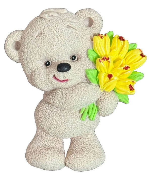 Decoratiune comestibila din zahar, Ursulet cu buchet de lalele Decoratiuni din Pasta de Zahar Nati Shop