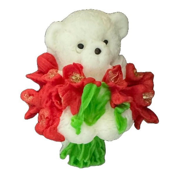 Decoratiune comestibila din zahar, Ursulet cu buchet de lalele Decoratiuni din Pasta de Zahar Nati Shop
