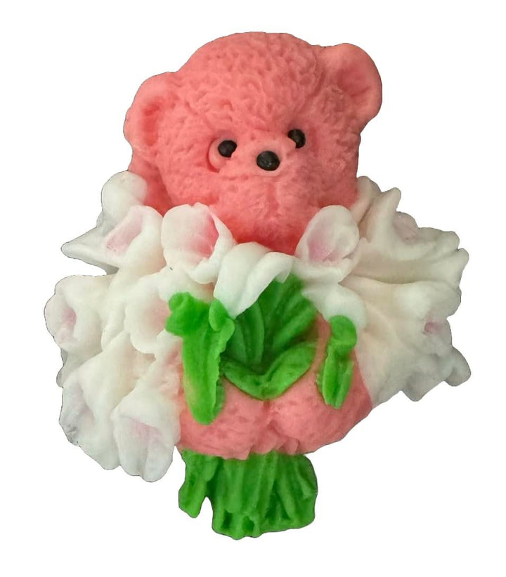 Decoratiune comestibila din zahar, Ursulet cu buchet de lalele Decoratiuni din Pasta de Zahar Nati Shop