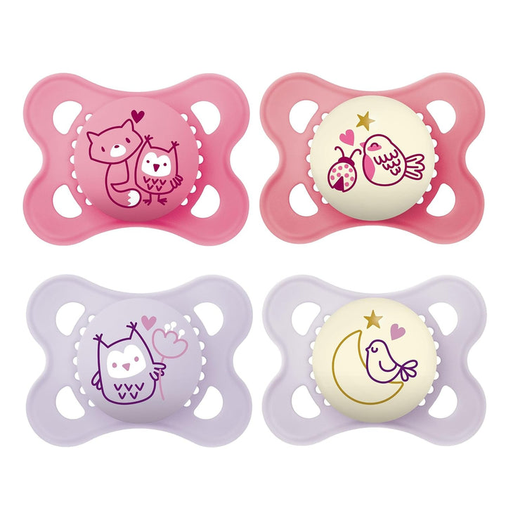 Suzetă MAM Original Night | 0-6 luni | Suzete care strălucesc în întuneric pentru nou-născuți | Acceptare 94% | Potrivite pentru alăptare | Suzete recomandate de moașe | Silicon SkinSoft | Lalea/Stea | Pachet de 2