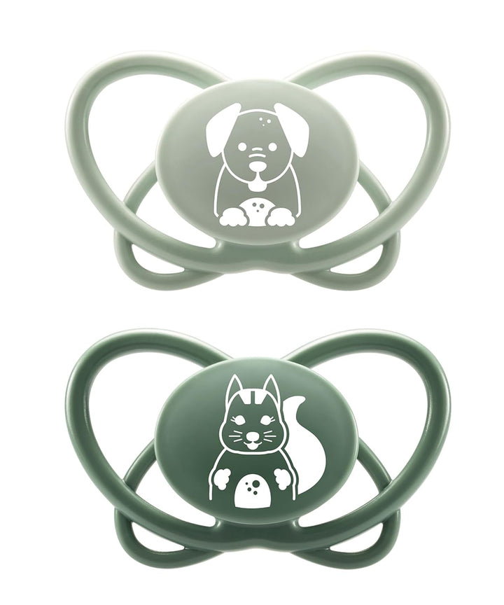nip - Butterfly | 0-6 luni | Pachet de 2 | Suzetă pentru bebeluși, prietenoasă cu alăptarea și cu dinții, inclusiv cutie pentru suzetă. Suzetă sustenabilă cu tetină din silicon moale, aparat de pârțit/Mick Brother