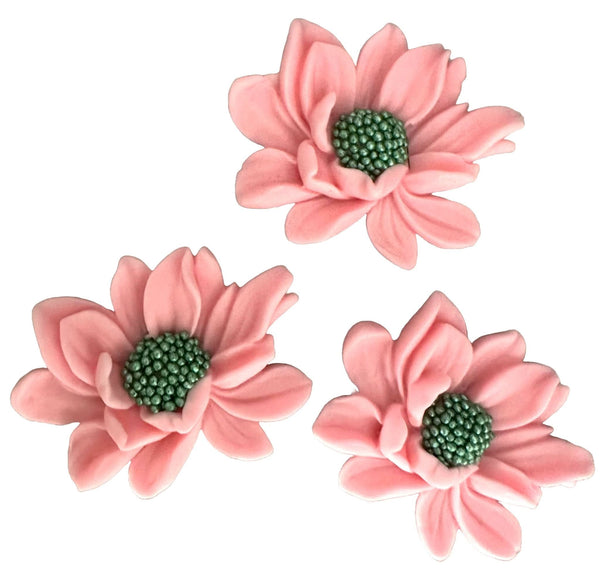 Set 3 decoratiuni comestibile din zahar, Flori roz Decoratiuni din Pasta de Zahar Nati Shop