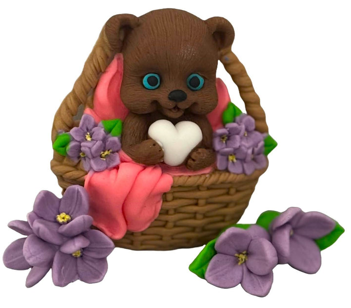 Set 4 decoratiuni comestibile din zahar, ursulet in cosulet Decoratiuni din Pasta de Zahar Nati Shop