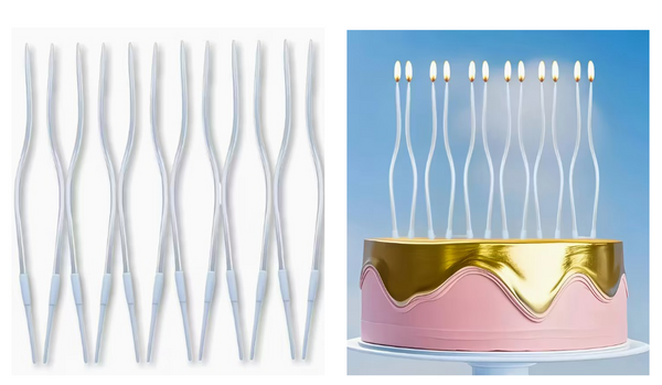 Set 6 Lumanari pentru Tort, Ondulate, Lungi, 12 cm, Alb perlat